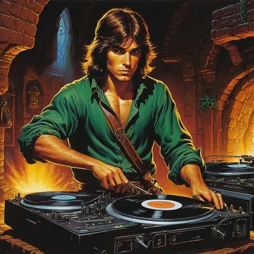 disc jockey,dj,disk jockey,jeep dj,synclavier,mixing engineer,dj equipament,vinyl records,vinyl player,thorens,audiophile,audio engineer,music fantasy,turntable,vynil,hifi extreme,dj party,pinball,hi-fi,blacksmith,Illustration,American Style,American Style 07