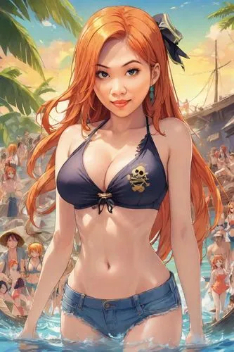 nami,summer background,beach background,phuquy,the sea maid,anime 3d,kawaii people swimming,ara macao,ms island escape,siu mei,zosui,pirate treasure,hong,one-piece swimsuit,pi mai,dai pai dong,underwater background,ocean background,su yan,swim ring,Digital Art,Anime