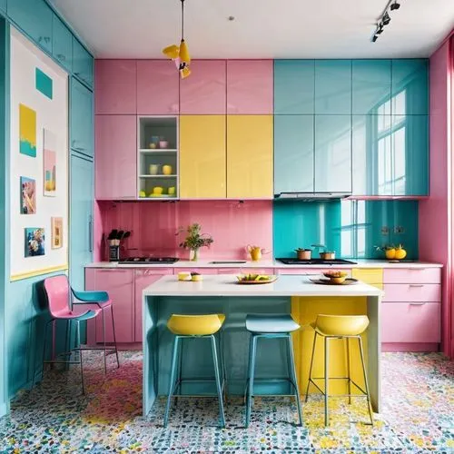 tile kitchen,kitchen design,vintage kitchen,rainbow color palette,kitchen interior,pop art colors,colorfully,kitchens,saturated colors,vibrant color,colorful bleter,color combinations,technicolour,col