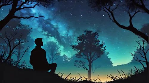 silhouette art,meditation,silhouette of man,stargazing,meditate,the night sky,man silhouette,meditative,vipassana,meditating,art silhouette,night sky,nightsky,dr. manhattan,world digital painting,creative background,spiritual environment,silhouette,landscape background,astral traveler,Conceptual Art,Daily,Daily 24