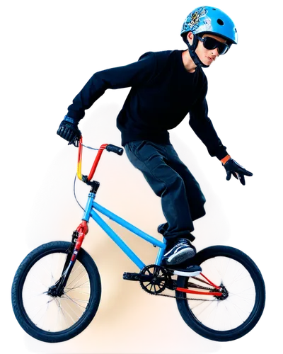 bmx rider, young boy, athletic build, helmet, goggles, knee pads, elbow pads, sporty clothing, colorful BMX bike, dynamic pose, in mid-air, stunt, urban setting, concrete ground, graffiti walls, stron