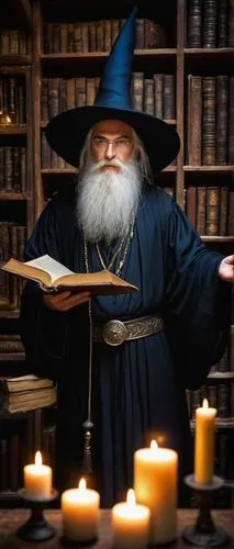 Mysterious cool wizard, long white beard, pointed hat, blue eyes, wise facial expression, intricate silver wand, ornate black robe, gold trim, flowing sleeves, mystical misty background, dimly lit anc