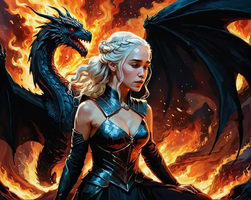 daenerys,targaryen,dany,black dragon,saphira,dragon fire,dragonfire,fire background,lorian,aegon,dragonja,valyrian,azor,khaldei,imerys,firedrake,fire siren,brisingr,melisandre,dragones,Conceptual Art,Oil color,Oil Color 08