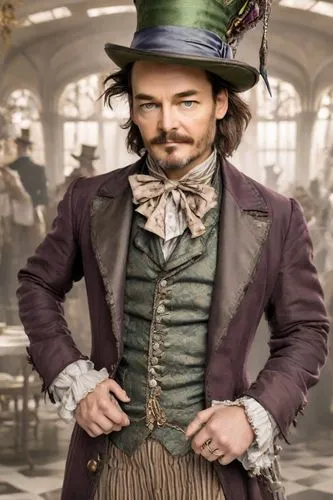 hatter,guy fawkes,leonardo devinci,the carnival of venice,aristocrat,costume design,baron munchausen,frock coat,musketeer,cravat,leonardo,stovepipe hat,athos,htt pléthore,johnnycake,ballet master,steampunk,gentlemanly,clockmaker,mozart taler,Photography,Realistic