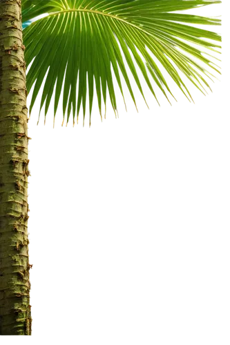 Palm tree, slender trunk, green fronds, curved leaves, tropical atmosphere, morning sunlight, soft shadows, 3/4 composition, shallow depth of field, warm color tone, cinematic lighting, natural textur