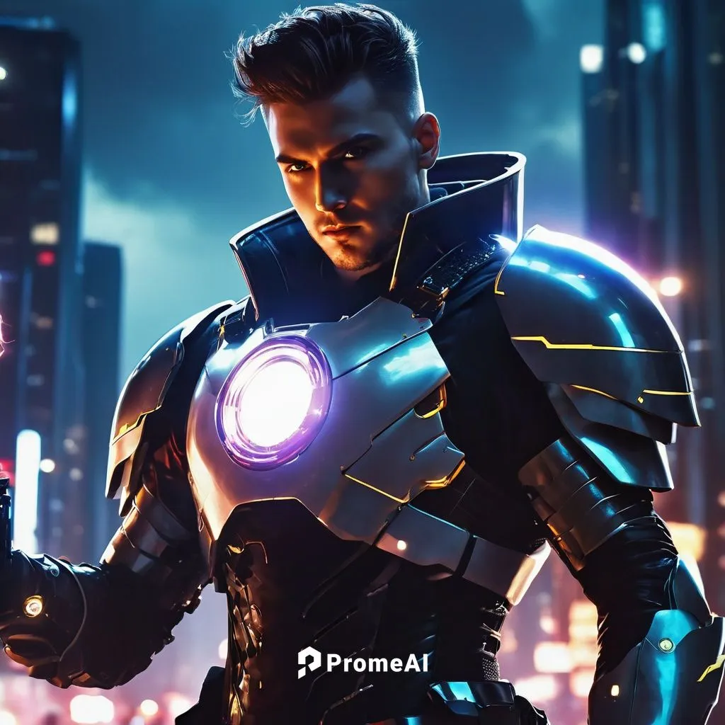 Hd detail, hd graphic, hd quality, HD 3D, cosmic light space armour cyberpunk city handsome man anime man holding light static light bolt storm in hand light bolt storm bubble speech . Mystical beauti