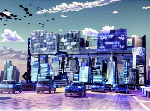 cybercity,cartoon video game background,cybertown,superhighways,smart city,megapolis