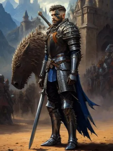 Knight in full plate armor covered in spikes with spikey details all over in the style of Acrylic painting,castleguard,heroic fantasy,knight armor,armored animal,dwarf sundheim,fantasy warrior,cullen 