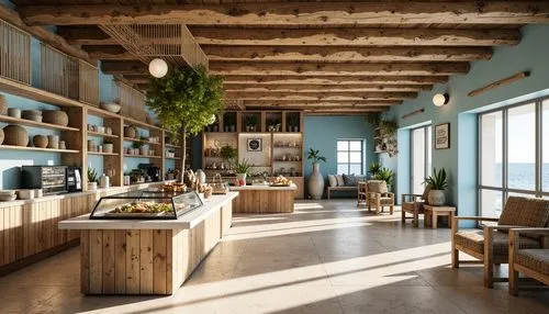 kitchen shop,chefs kitchen,wood casework,kitchen interior,kitchen design,beach restaurant,limewood,tile kitchen,servery,the coffee shop,scandinavian style,kitchenette,big kitchen,telleria,wooden beams,breakfast room,vintage kitchen,rustic aesthetic,the kitchen,alpine restaurant