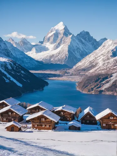 brown wooden houses on snow covered ground near snow covered mountains during daytime,baffin island,zermatt,ortler winter,snowy mountains,nordland,alpine region,mountain huts,landscape mountains alps,