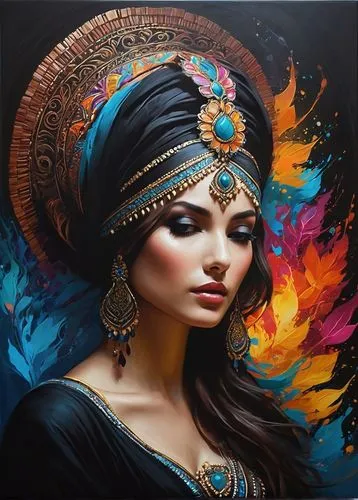 radha,indian woman,mastani,indian girl,bohemian art,indian art,boho art,persia,arabian,persian,sheherazade,fantasy art,mystical portrait of a girl,indian bride,fantasy portrait,maharaja,asian woman,oil painting on canvas,maharani,indian,Conceptual Art,Fantasy,Fantasy 11