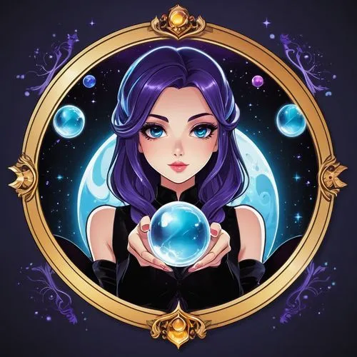 crystal ball,zodiac sign libra,witch's hat icon,acerola,zodiac sign gemini,libra,solar quartz,gemini,fairy galaxy,sorceress,fantasy portrait,zodiac sign leo,horoscope libra,life stage icon,magic grimoire,magic mirror,show off aurora,constellation lyre,custom portrait,game illustration,Unique,Design,Logo Design