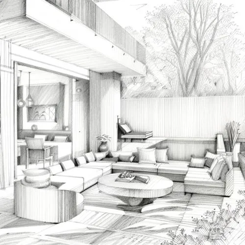 Sketch plan of a modern terrace,sketchup,3d rendering,house drawing,sunroom,modern terasz,nnom style,Design Sketch,Design Sketch,Pencil Line Art