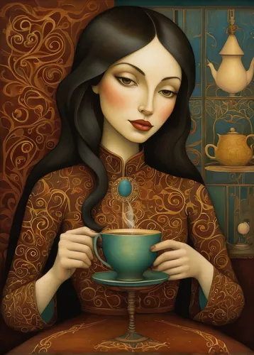 woman drinking coffee,coffee tea illustration,woman at cafe,turkish coffee,jasmine tea,arabic coffee,tea drinking,candlemaker,café au lait,girl with cereal bowl,pouring tea,tea zen,coffee background,teatime,coffee tea drawing,java coffee,cup of coffee,a cup of tea,tea service,tea time,Illustration,Abstract Fantasy,Abstract Fantasy 09