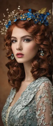 miss circassian,vintage woman,celtic woman,bridal accessory,victorian lady,bridal clothing,image manipulation,diadem,merida,hoopskirt,bridal jewelry,maureen o'hara - female,celtic queen,vintage women,mazarine blue,headpiece,southern belle,fantasy portrait,redhead doll,portrait background,Art,Classical Oil Painting,Classical Oil Painting 11