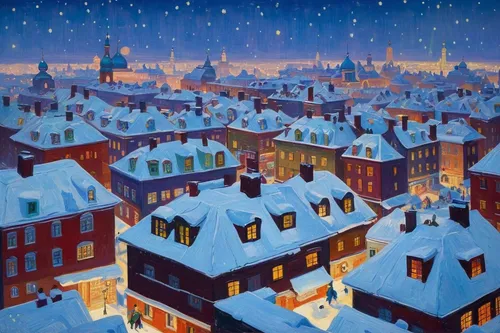 christmas landscape,christmas snowy background,christmas town,night scene,christmas scene,christmasbackground,row houses,winter village,night snow,christmas night,snow scene,townscape,christmas snow,carol colman,christmas wallpaper,york,christmas village,midnight snow,christmas motif,city scape,Art,Classical Oil Painting,Classical Oil Painting 27