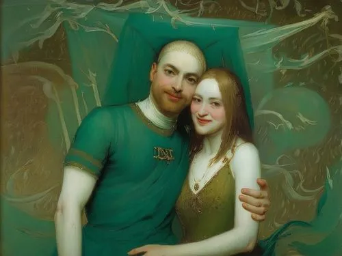 young couple,romantic portrait,gothic portrait,fantasy portrait,man and wife,two people,father with child,boy and girl,couple,couple boy and girl owl,ventriloquist,oil painting,adam and eve,couple in 