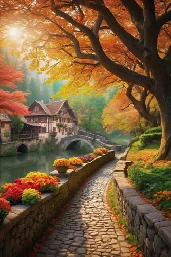 autumn in japan,autumn landscape,autumn background,autumn scenery,fall landscape,japan landscape,autuori,autumn idyll,landscape background,autumn morning,the autumn,colors of autumn,beautiful japan,autumn day,autumn colors,japan garden,autumn tree,beautiful landscape,autumn theme,in the autumn,Illustration,Realistic Fantasy,Realistic Fantasy 39