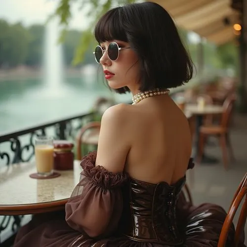 parisian coffee,parisienne,paris cafe,woman at cafe,woman drinking coffee,vietnamese woman