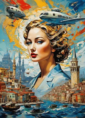 italian painter,oil painting on canvas,the carnival of venice,art painting,venice,world digital painting,venezia,blonde woman,oil painting,stewardess,fantasy art,naples,hallia venezia,pisa,venetian,botticelli,travel woman,venetia,florentine,gondolier,Conceptual Art,Sci-Fi,Sci-Fi 06