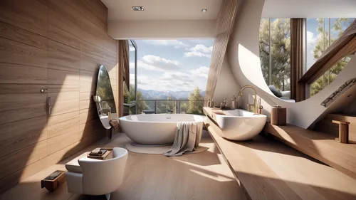 luxury bathroom,modern minimalist bathroom,3d rendering,interior modern design,bathtub,luxury home interior,bathroom,wash basin,render,interior design,penthouse apartment,cubic house,modern room,wooden windows,tub,luxury property,futuristic architecture,bathtub accessory,eco hotel,washroom