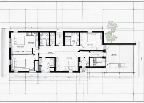 Architectural plan, modern building design, blueprints, 2D floor plan, minimalist style, clean lines, geometric shapes, precise measurements, detailed annotations, bold black outlines, white backgroun