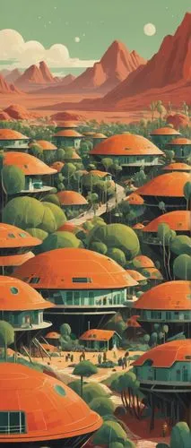 futuristic landscape,hurston,ecotopia,sedensky,extrasolar,homeworlds,bonestell,nms,habitable,terraformed,desert planet,homeworld,barsoom,terraformer,aurora village,yulara,planet mars,alien planet,humphreville,bogart village