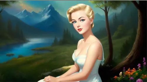 forest background,the blonde in the river,landscape background,world digital painting,photo painting,portrait background,connie stevens - female,marilyn monroe,marylyn monroe - female,overpainting,game illustration,art deco background,pin-up girl,nature background,marylin monroe,retro pin up girl,pin up girl,marilynne,art painting,fantasy picture