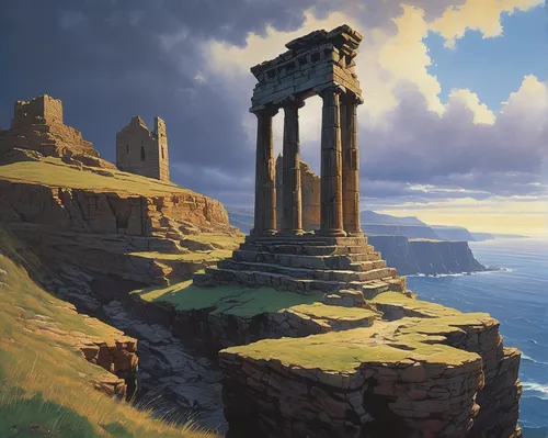 the ruins of the,isle of skye,orkney island,castle ruins,ancient city,scottish folly,artemis temple,pillars,celtic cross,scotland,ring of brodgar,ruined castle,temple of poseidon,doric columns,meteora,stone towers,ruins,summit castle,greek temple,ancient buildings,Conceptual Art,Daily,Daily 16