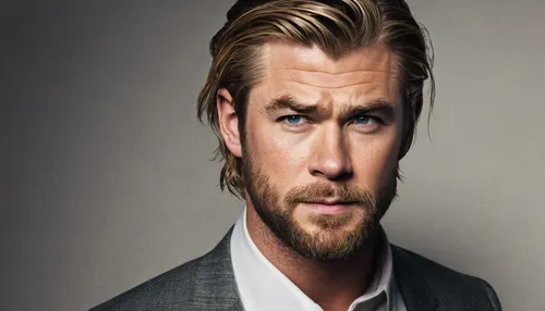 Image may contain Clothing Suit Overcoat Coat Apparel Human Person Face and Chris Hemsworth,thor,volvo cars,god of thunder,two face,businessman,obi-wan kenobi,beard,photoshop manipulation,british semi