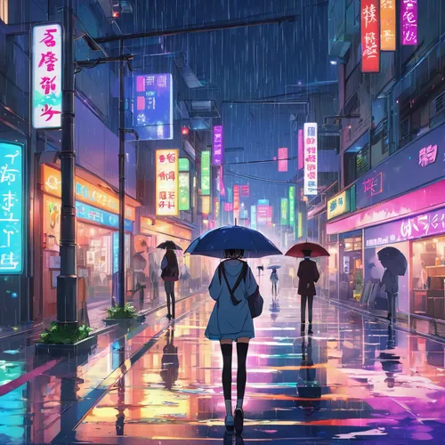 shinjuku,shibuya,tokyo,tokyo city,umbrellas,japanese umbrellas,taipei,walking in the rain,blue rain,rainy,cyberpunk,osaka,umbrella,colorful city,harajuku,asian umbrella,kowloon,japanese umbrella,tokyo ¡¡,rainy day,Illustration,Japanese style,Japanese Style 03