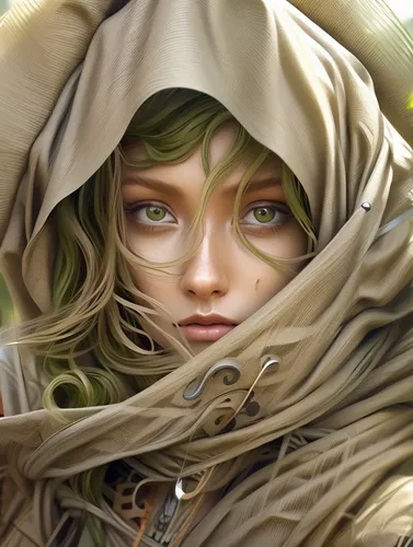 dryad,faery,fantasy portrait,the enchantress,fae,elven,cloak,faerie,fantasy art,mystical portrait of a girl,girl in cloth,woman of straw,heroic fantasy,sorceress,little girl in wind,wrapped up,elven flower,anahata,girl lying on the grass,sci fiction illustration