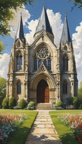 violet evergarden,church painting,cathedral,gothic architecture,gothic church,notre dame,notre-dame,studio ghibli,notre dame de sénanque,monastery,euphonium,haunted cathedral,nidaros cathedral,french digital background,the cathedral,notredame de paris,blood church,church,fairy tale castle,church faith,Art,Artistic Painting,Artistic Painting 24