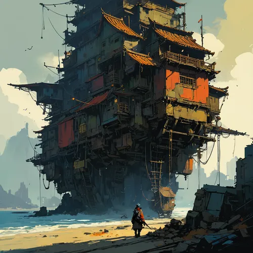 球形飞碟,ship wreck,sea stack,pirate ship,floating huts,hashima,concrete ship,lost place,docks,wreck,gunkanjima,shipwreck,ghost ship,docked,old ship,abandoned,boat wreck,floating island,dreadnought,lostpl