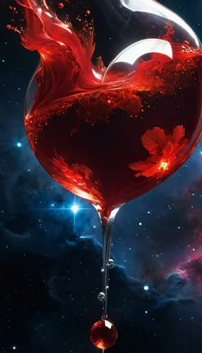 red love elixir, andromeda nebula,a liquid filled heart floating on a space surface,drop of wine,red wine,a glass of wine,wine diamond,wine glass,glass of wine,pink wine,redwine,rose wine,zinfandel,wi