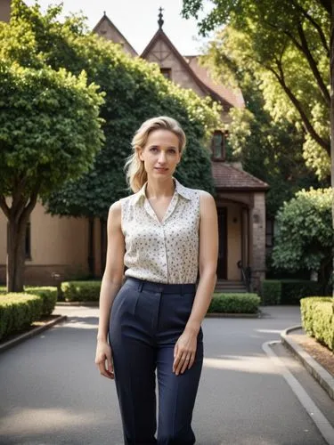 A high resolution photo Portrait of Alice Weidel,a woman is posing outside in a shirt and pants,evelyne,carolwood,dianna,fabray,ravenswood,kuznetsova,Photography,Documentary Photography,Documentary Ph