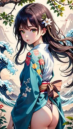 longmei,japanese floral background,oneko,yukata,tianyi,haku,Anime,Anime,Realistic