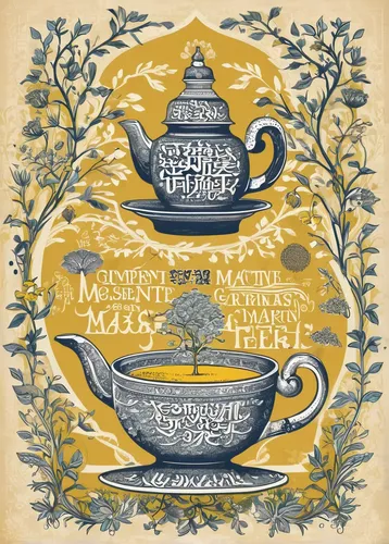 coffee tea illustration,tea service,art nouveau design,jasmine tea,lapsang souchong,tea card,jamaican blue mountain coffee,darjeeling tea,consommé cup,goldenrod tea,maojian tea,a cup of tea,teacup,cup and saucer,art nouveau,tea art,assam tea,ceylon tea,british tea,coffee tea drawing,Illustration,Vector,Vector 21