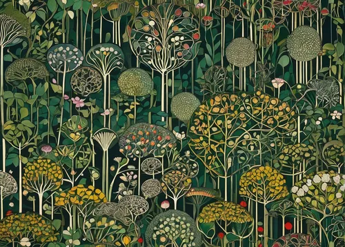 forest floor,botanical print,the forest,tapestry,cartoon forest,the forests,garden of plants,flora,tunnel of plants,wild meadow,green meadow,plants,meadow and forest,forest,forest plant,forest of dreams,fairy forest,forest landscape,jungle,forests,Illustration,Retro,Retro 05