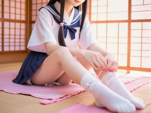 kantai collection sailor,anime japanese clothing,japanese idol,japanese kawaii,azusa nakano k-on,hinata,gravure idol,jin deui,sonoda love live,mikuru asahina,sakura,dollfie,minamioguni,koto,knee-high socks,sitting on a chair,takikomi gohan,cosplay image,japanese doll,schoolgirl,Illustration,Paper based,Paper Based 14