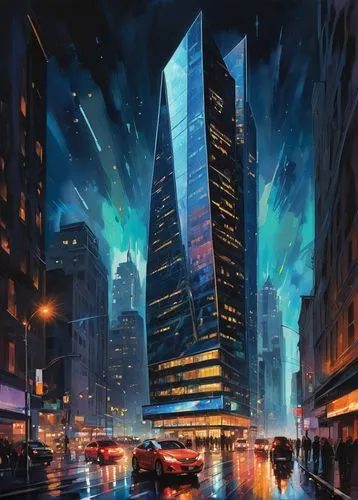 cybercity,cybertown,skyscraper,the skyscraper,skyscrapers,skyscraping,sci fiction illustration,coruscant,kinkade,world digital painting,futuristic landscape,cyberport,cityscape,skycraper,megapolis,cyberpunk,neuromancer,lexcorp,supertall,jablonsky,Conceptual Art,Oil color,Oil Color 10