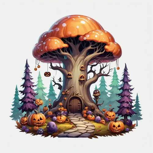 mushroom landscape,tree mushroom,mushroom island,forest mushroom,fairy house,forest mushrooms,Illustration,Abstract Fantasy,Abstract Fantasy 11