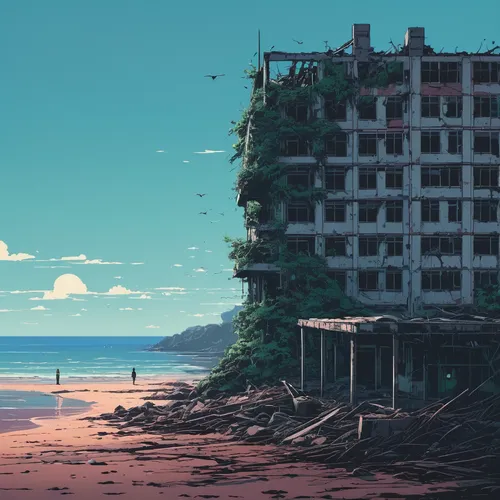 gunkanjima,hashima,abandoned place,lost place,ruin,abandoned,seaside resort,lostplace,ruins,honolulu,lost places,seaside,post-apocalyptic landscape,derelict,seaside view,erosion,deserted,sea-shore,abandoned places,apartment block,Conceptual Art,Fantasy,Fantasy 32