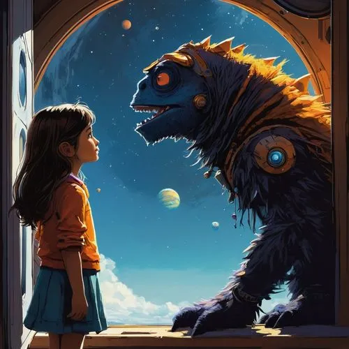 sci fiction illustration,bioshock,ghibli,zathura,studio ghibli,encounter,mondor,barghuti,werewolve,visitor,my neighbor totoro,kaijuka,encounters,howl,gruffalo,werewolves,kids illustration,binti,game illustration,werewolf,Conceptual Art,Sci-Fi,Sci-Fi 01