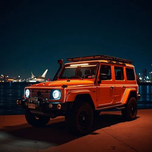 defender,photo session at night,night shot,uaz,fj,unimog,Illustration,Japanese style,Japanese Style 09