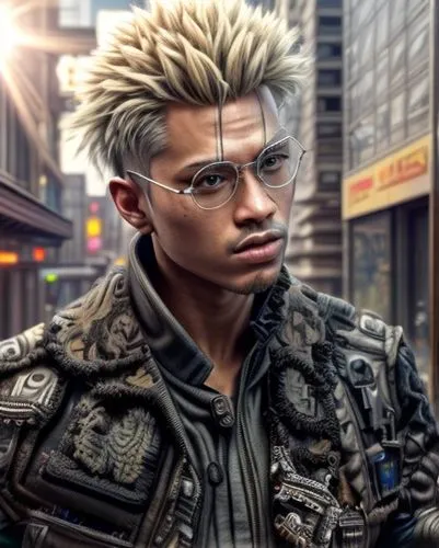 yukio,mohawk hairstyle,tangelo,male character,clone jesionolistny,punk,nikko,male elf,streampunk,mohawk,cg artwork,punk design,hawks,main character,spike,rainmaker,cybernetics,cool blonde,game charact