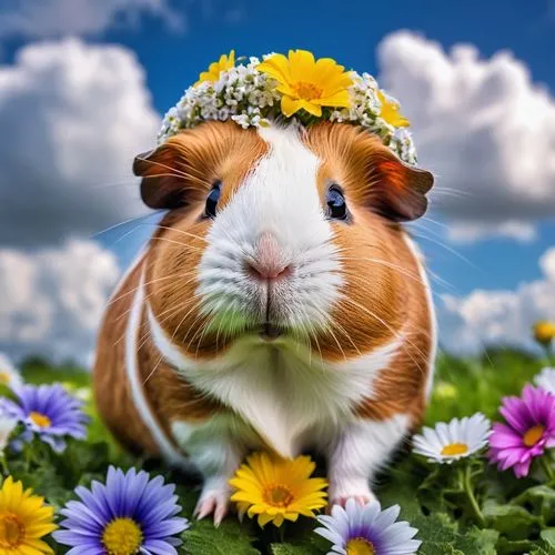 guinea pig,bunny on flower,flower animal,cavia,guineapig,guinea pigs,cavy,flower background,animals play dress-up,springtime background,spring background,potato blossoms,easter background,flower crown of christ,guinea,flower girl,margueritte,cute animal,beautiful girl with flowers,picking flowers