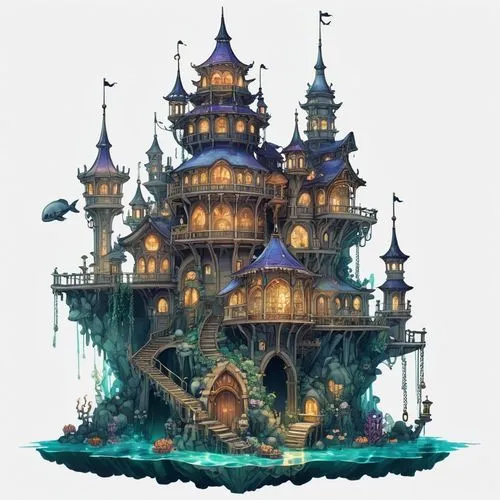 house of the sea,sea fantasy,fairy tale castle,atlantica,oceanica,seafort,Illustration,Abstract Fantasy,Abstract Fantasy 11