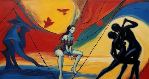 demoiselles,adam and eve,emshwiller,surrealists,el salvador dali,dali,uvi,inamorata,vivants,indigenous painting,surrealist,garamantes,surrealism,concubine,secret garden of venus,potiphar,companias,varekai,cirque du soleil,dispute,Illustration,Realistic Fantasy,Realistic Fantasy 33