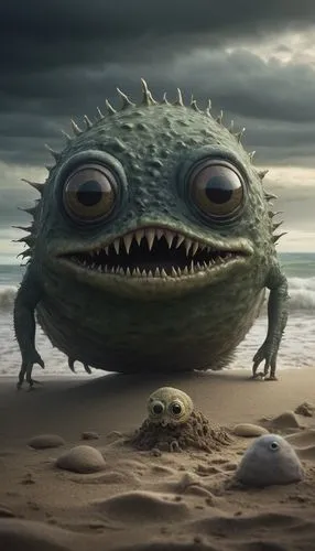 cuthulu,sea monsters,three eyed monster,green pufferfish,water creature,kraken,water turtle,sea devil,cachupa,one eye monster,amphibious,under sea,sea animal,the beach crab,god of the sea,cgi,carakara,medusa,landmannahellir,anglerfish,Illustration,Abstract Fantasy,Abstract Fantasy 06